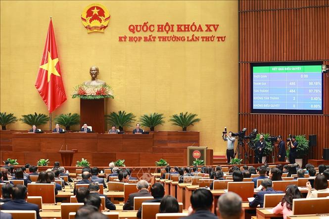 Quốc hội biểu quyết thông qua Chương trình Kỳ họp bất thường lần thứ 4, Quốc hội khóa XV. Ảnh: Dương Giang/TTXVN