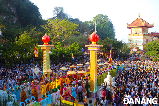 Thousands of Buddhist monks, nuns and followers, residents and tourists attend the procession of the Bodhisattva Avalokitesvara 