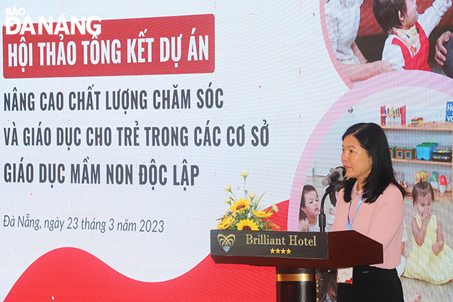Giám đốc Sở Giáo dục và Đào tạo Lê Thị Bích Thuận phát biểu tại hội thảo. Ảnh: X.D