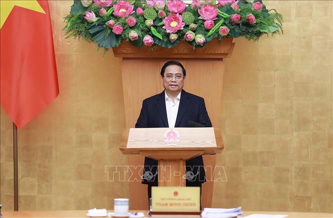 Thủ tướng Phạm Minh Chính kết luận Phiên họp chuyên đề xây dựng pháp luật tháng 3-2023. Ảnh: Dương Giang/TTXVN