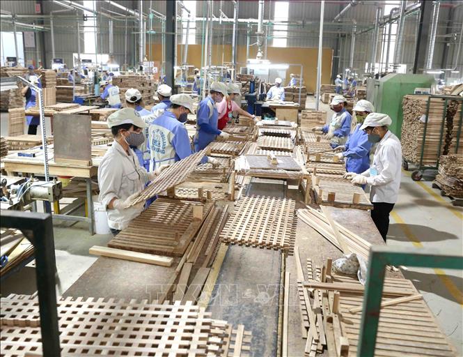 Dây chuyền sản xuất sản phẩm đồ gỗ nội, ngoại thất xuất khẩu tại nhà máy của Công ty CP Woodsland Tuyên Quang. Ảnh tư liệu (minh họa): Vũ Sinh/TTXVN