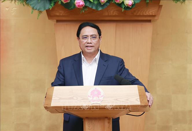 Thủ tướng Phạm Minh Chính kết luận Phiên họp Chính phủ thường kỳ tháng 3-2023. Ảnh: Dương Giang/TTXVN