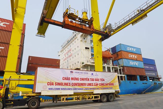 REN JIAN 6 container ship docking at the Tien Sa Port