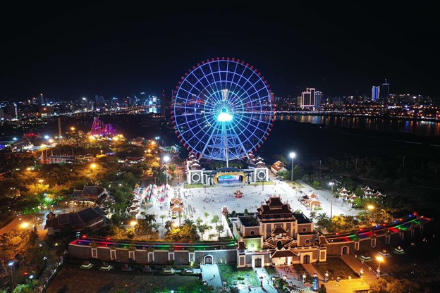 The overview of the Asia Park at night