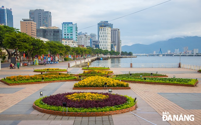 The flower decoration is implemented in main locations: at the rear of the Rong (Dragon) Bridge and opposite the new Da Nang Museum at 42 Bach Dang and a trail section of Bach Dang Street where tourists often pass by.