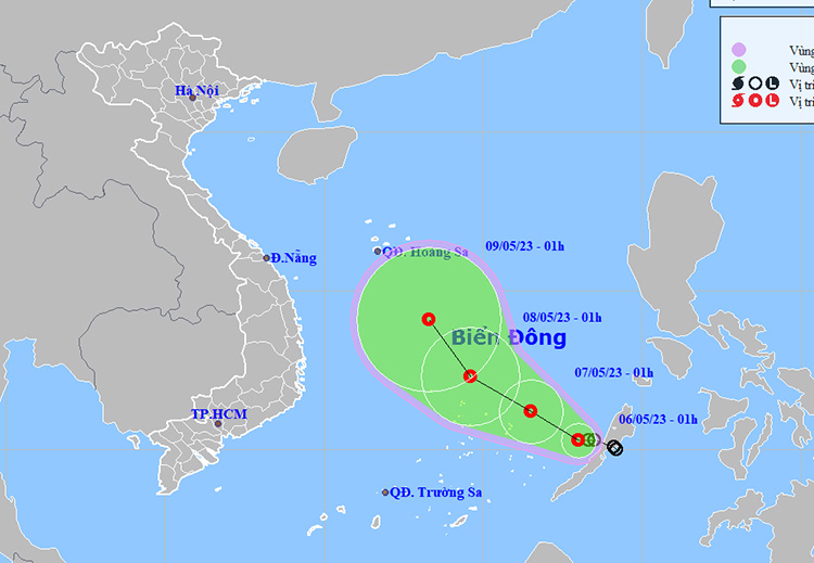 Vị trí và đường đi của áp thấp nhiệt đới. Ảnh: thoitietvietnam.gov.vn