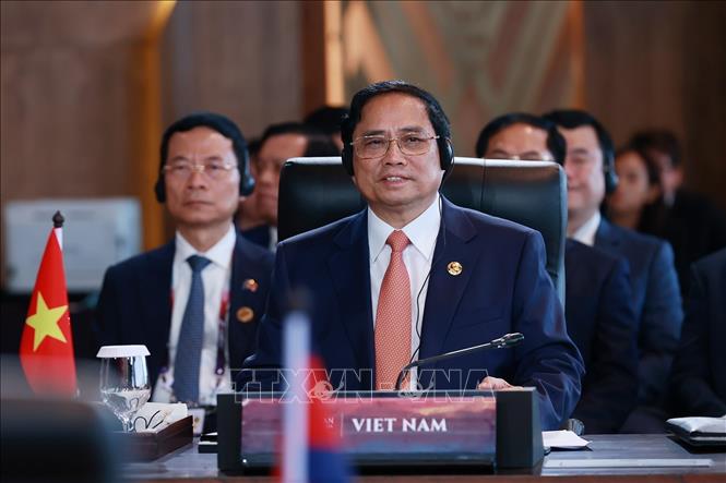 Thủ tướng Phạm Minh Chính phát biểu tại Phiên toàn thể Hội nghị Cấp cao ASEAN lần thứ 42. Ảnh: Dương Giang/TTXVN