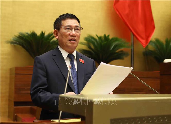 Bộ trưởng Bộ Tài chính Hồ Đức Phớc trình bày Báo cáo về công tác thực hành tiết kiệm, chống lãng phí năm 2022. Ảnh: An Đăng/TTXVN
