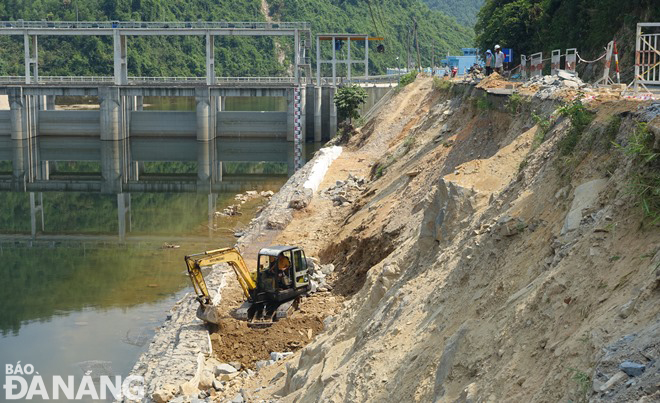 Tuyến kè rọ đá sẽ được thi công đến cao trình 14m để bảo vệ đường ĐT.601 cũng như bảo đảm an toàn hồ chứa nước Nam Mỹ trong mùa lũ.