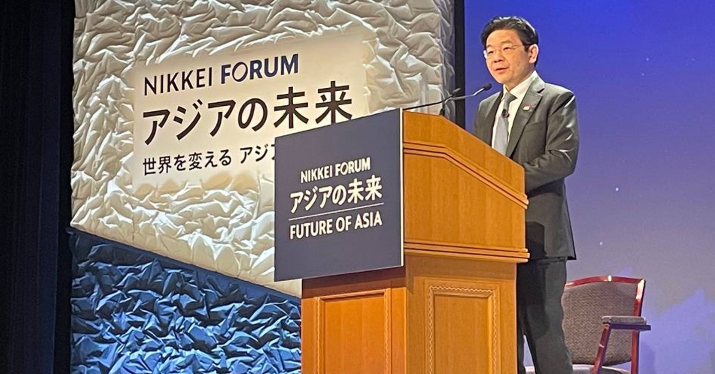 Phó Thủ tướng Singapore Lawrence Wong phát biểu tại diễn đàn Tương lai châu Á tại Nhật Bản ngày 25-5. Ảnh: Nikkei