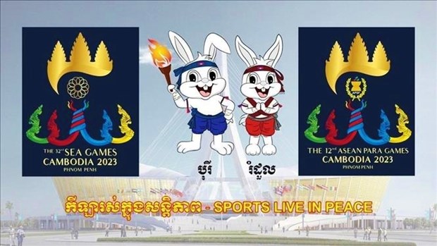 Biểu trưng và linh vật của SEA Games 32 và ASEAN Para Games 12. (Nguồn: TTXVN)