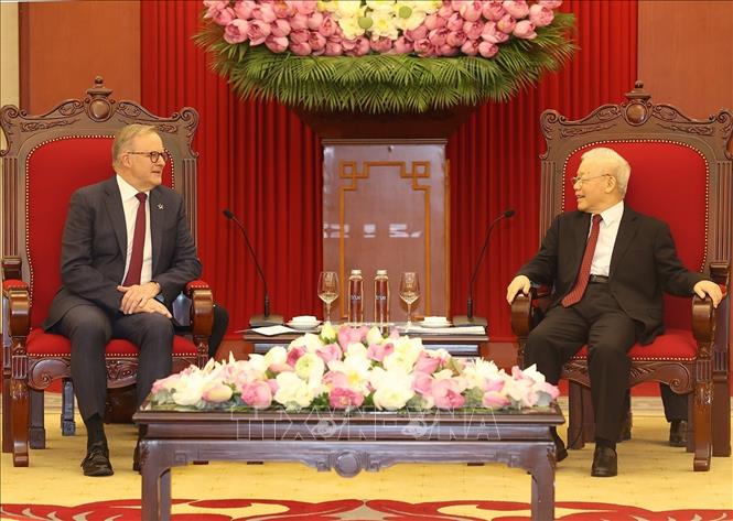 Tổng Bí thư Nguyễn Phú Trọng tiếp Thủ tướng Australia AnthonyAlbanese thăm chính thức Việt Nam. Ảnh: Trí Dũng/TTXVN