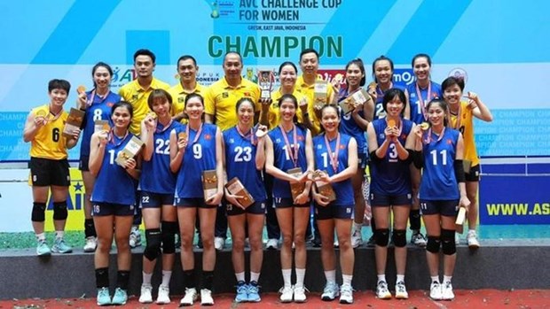 Đội tuyển Bóng chuyền Nữ Việt Nam vô địch giải AVC Challenge Cup 2023. (Ảnh: AVC)