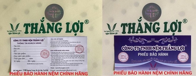 Phiếu bảo hành nệm Thắng Lợi.