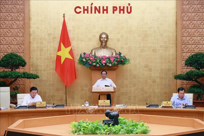 Thủ tướng Phạm Minh Chính chủ trì phiên họp Chính phủ chuyên đề về xây dựng pháp luật tháng 6-2023. Ảnh: Dương Giang/TTXVN