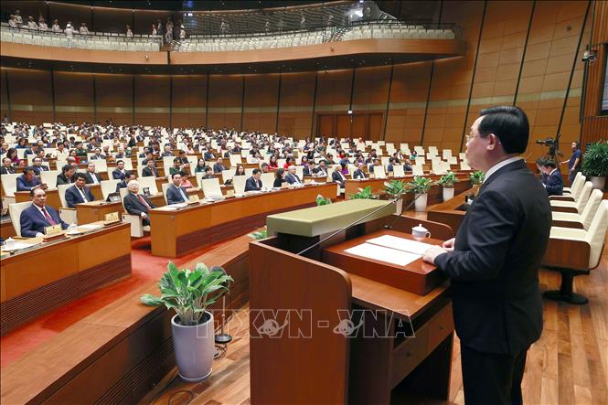 Chủ tịch Quốc hội Vương Đình Huệ phát biểu bế mạc Kỳ họp thứ 5, Quốc hội khóa XV. Ảnh: Doãn Tấn/TTXVN