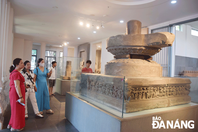 The Tra Kieu pedestal is one of the 6 national treasures being displayed at the Da Nang Museum of Cham Sculpture. Photo: D.H.L