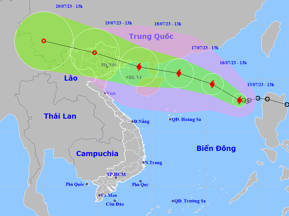 Họa đồ vị trí và hướng di chuyển của bão số 1. (Nguồn: Trung tâm dự báo khí tượng thủy văn quốc gia).