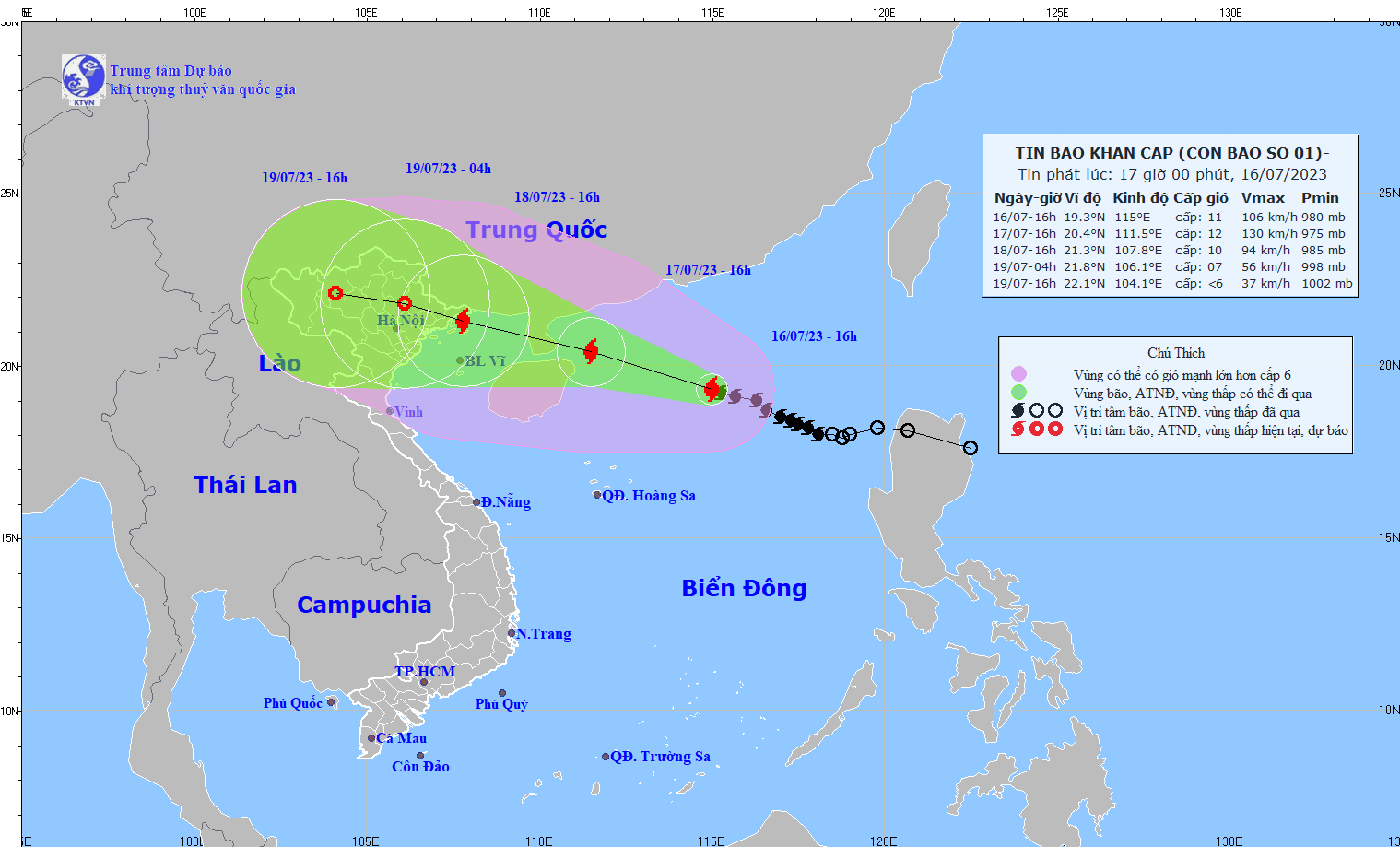 Dự báo đường đi của cơn bão số 1. Ảnh: nchmf.gov.vn