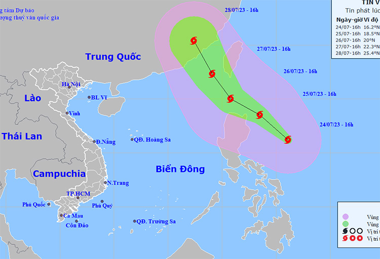 Vị trí và đường đi của bão Doksuri. Ảnh: NCHMF