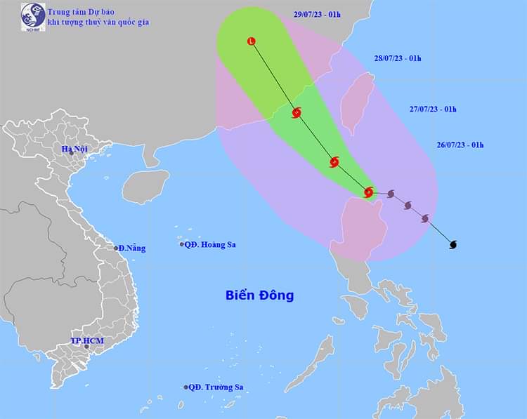 Vị trí và đường đi của bão Doksuri. Ảnh: NCHMF