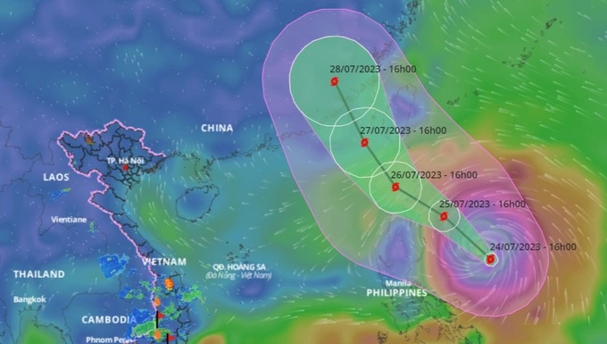 The predicted track of the 