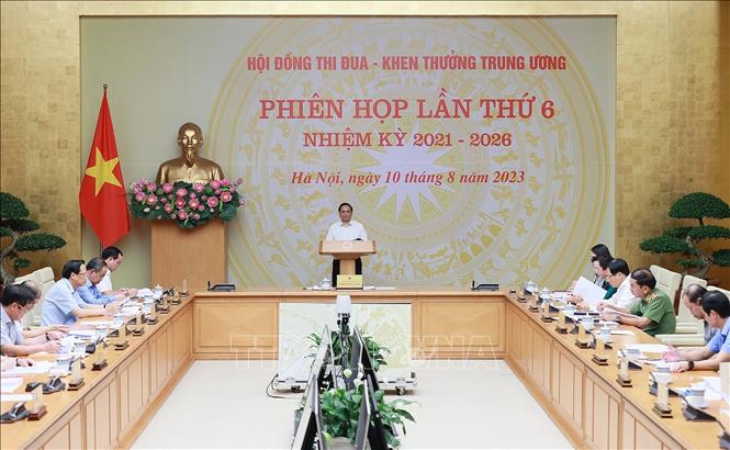 Thủ tướng Phạm Minh Chính chủ trì Phiên họp lần thứ 6 Hội đồng Thi đua - Khen thưởng Trung ương. Ảnh: Dương Giang/TTXVN