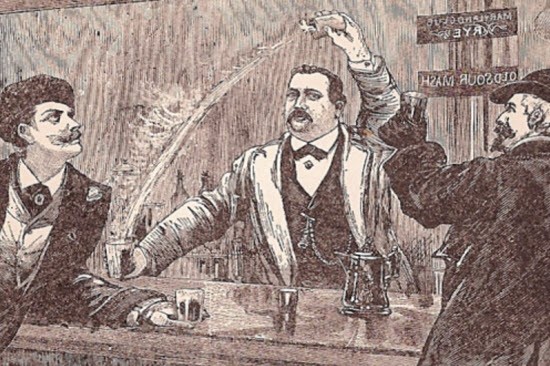 Khung cảnh một quầy pha chế cocktail ở Mỹ vào năm 1878.  Ảnh tư liệu