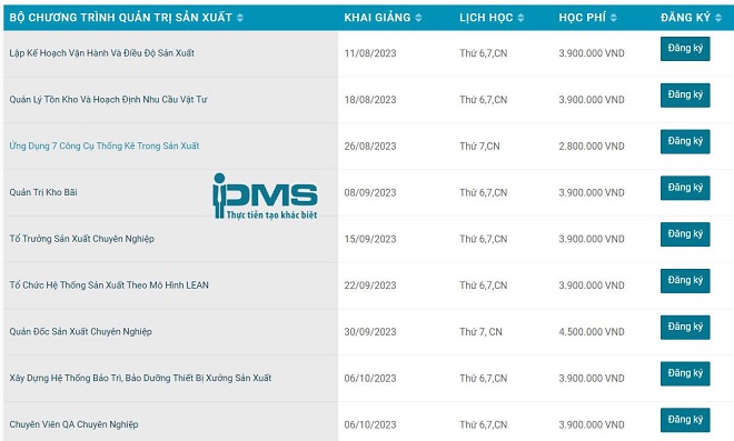 Lịch khai giảng các khóa học Public tại Học viện PMS.