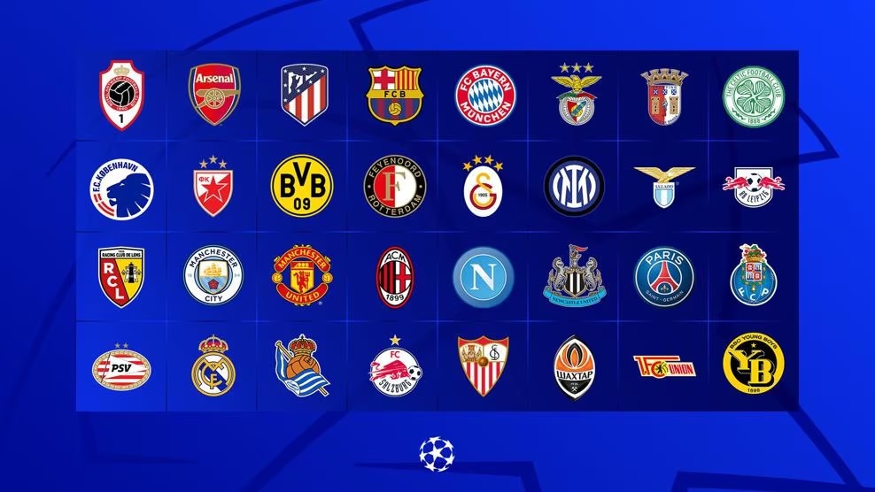 32 đội góp mặt ở vòng bảng Champions League 2023-24. (Nguồn: UEFA)