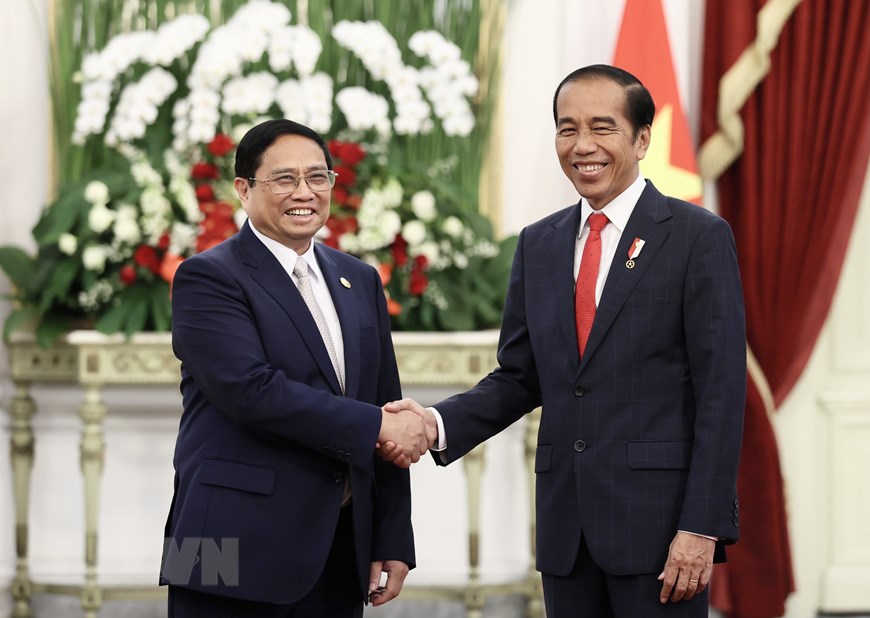  Thủ tướng Phạm Minh Chính hội kiến Tổng thống Indonesia Joko Widodo. (Ảnh: Dương Giang/TTXVN)