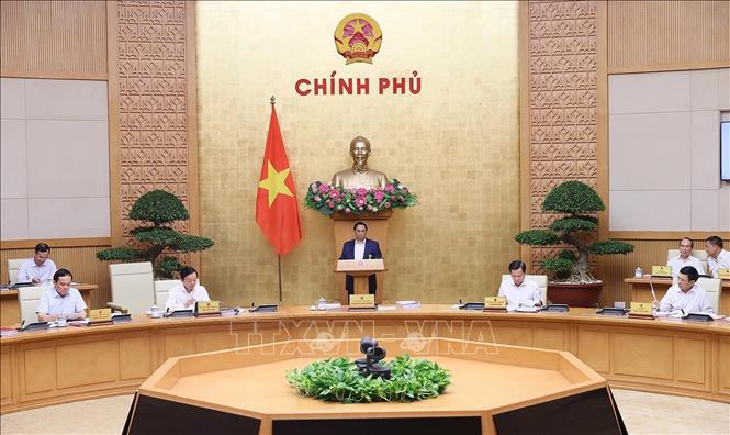 Thủ tướng Phạm Minh Chính chủ trì phiên họp Chính phủ thường kỳ tháng 8 năm 2023. Ảnh: Dương Giang/TTXVN