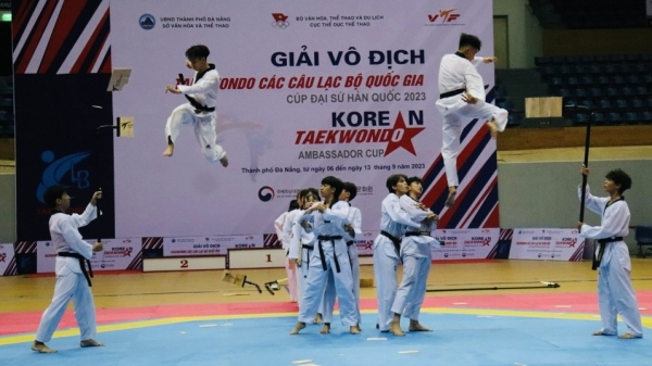 A taekwondo demonstration at the opening ceremony of the tournament on Friday