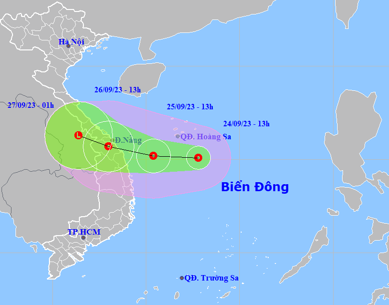 The forecast track of the newly-formed tropical depression over the East Sea. (Source: NCHMF)