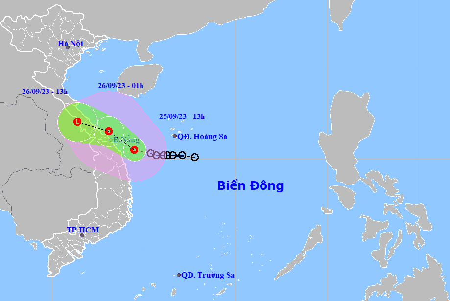 Họa đồ vị trí và hướng di chuyển của áp thấp nhiệt đới. (Nguồn: Trung tâm dự báo khí tượng thủy văn quốc gia).