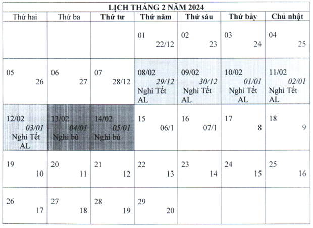 Description: Bo Noi vu thong nhat nghi Tet Nguyen dan nam 2024 keo dai 7 ngay hinh anh 1Phương án người lao động sẽ nghỉ 2 ngày trước Tết và 5 ngày Tết được cho là hài hòa về số ngày nghỉ trước và sau Tết được Bộ Lao động-Thương binh và Xã hội và Bộ Nội vụ thống nhất.