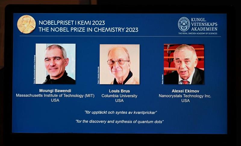 Ba nhà khoa học nhận giải Nobel Hóa học 2023. Ảnh: AFP