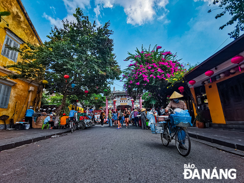 Bougainvillea flowers bloom on every road and alley, creating a simple and peaceful scene.