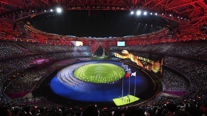 Quang cảnh lễ bế mạc ASIAD 2023 trên sân vận động Olympic Hàng Châu tối 8/10/2023. Ảnh: THX/TTXVN