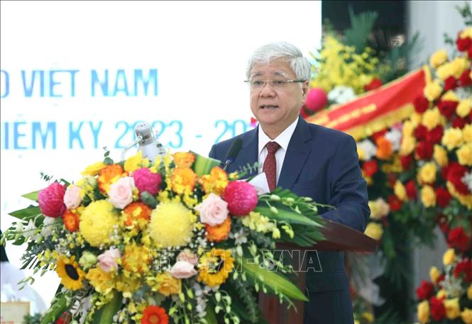 Chủ tịch Ủy ban Trung ương Mặt trận Tổ quốc Việt Nam Đỗ Văn Chiến phát biểu. Ảnh: TTXVN