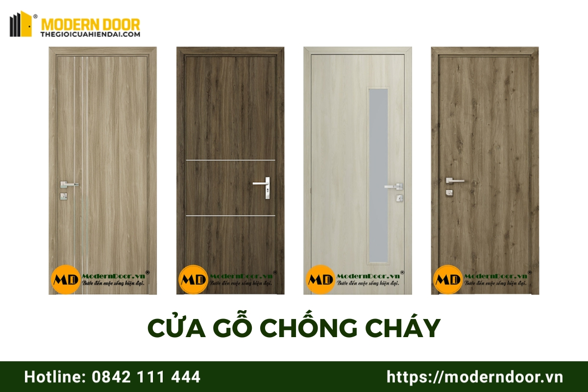 Cửa gỗ chống cháy được sản xuất từ cửa gỗ công nghiệp nhằm đáp ứng khả năng chống cháy.