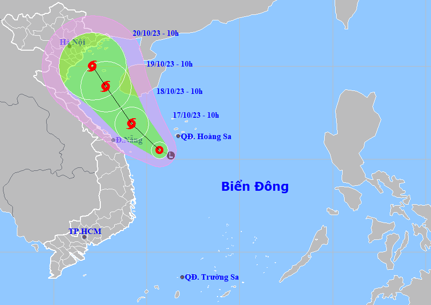 Họa đồ vị trí và hướng di chuyển của áp thấp nhiệt đới có khả năng mạnh lên thành bão. (Nguồn: Trung tâm dự báo khí tượng thủy văn quốc gia).