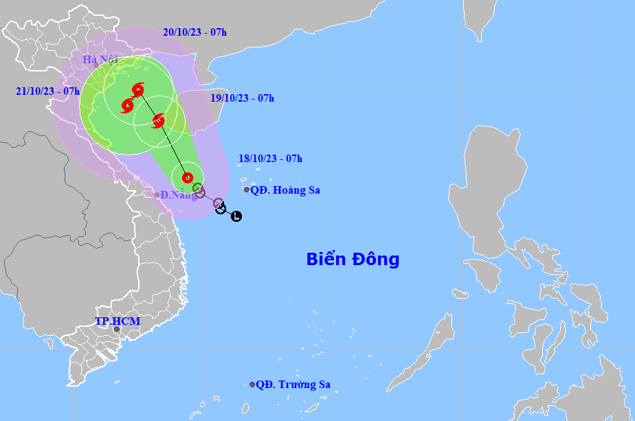 Họa đồ vị trí và hướng di chuyển của áp thấp nhiệt đới có khả năng mạnh lên thành bão. (Nguồn: Trung tâm dự báo khí tượng thủy văn quốc gia).