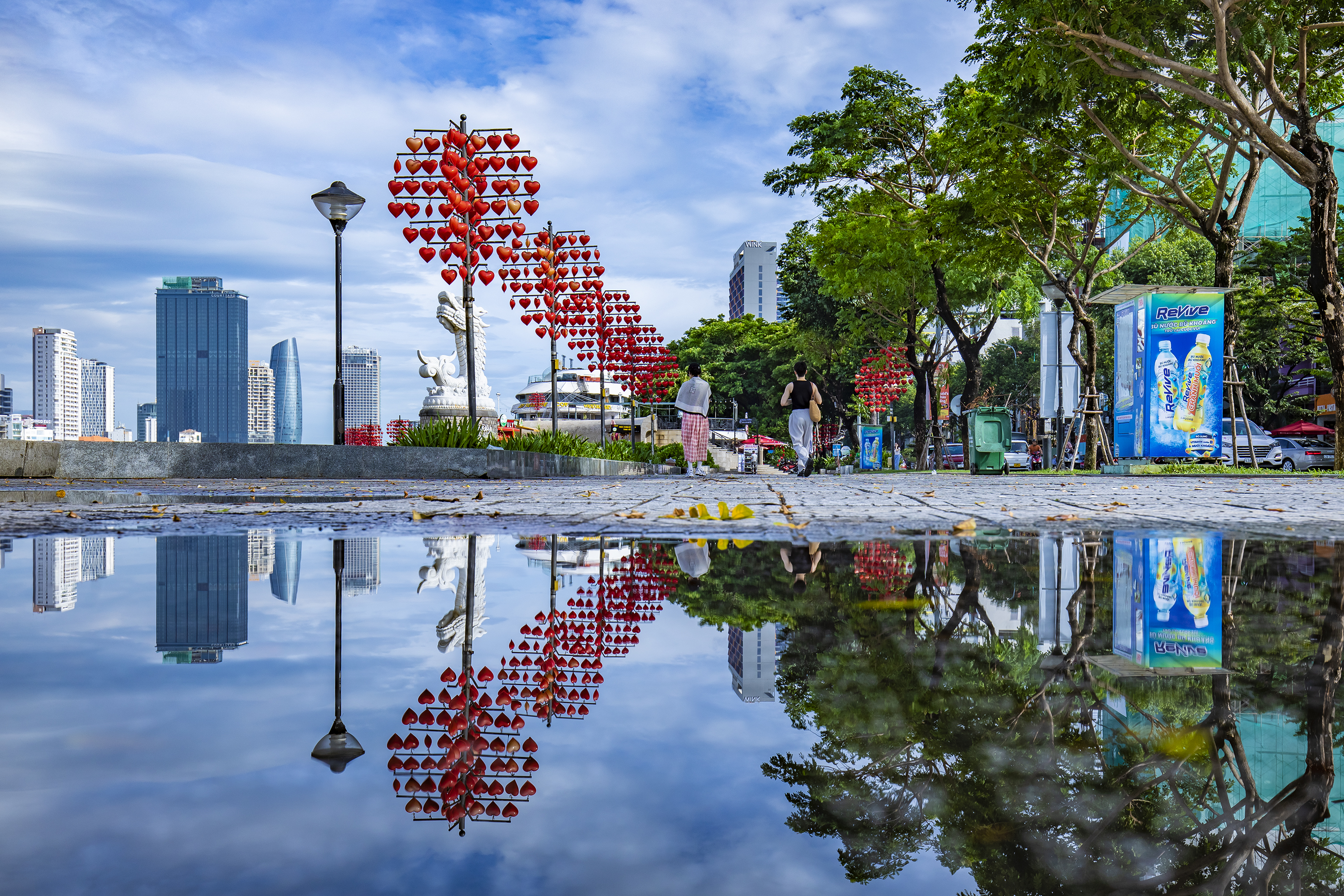 The peaceful scene at the city's Bridge of Love.