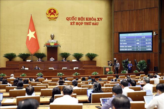 Quốc hội biểu quyết thông qua Nghị quyết về dự toán ngân sách nhà nước năm 2024. Ảnh: Doãn Tấn/TTXVN