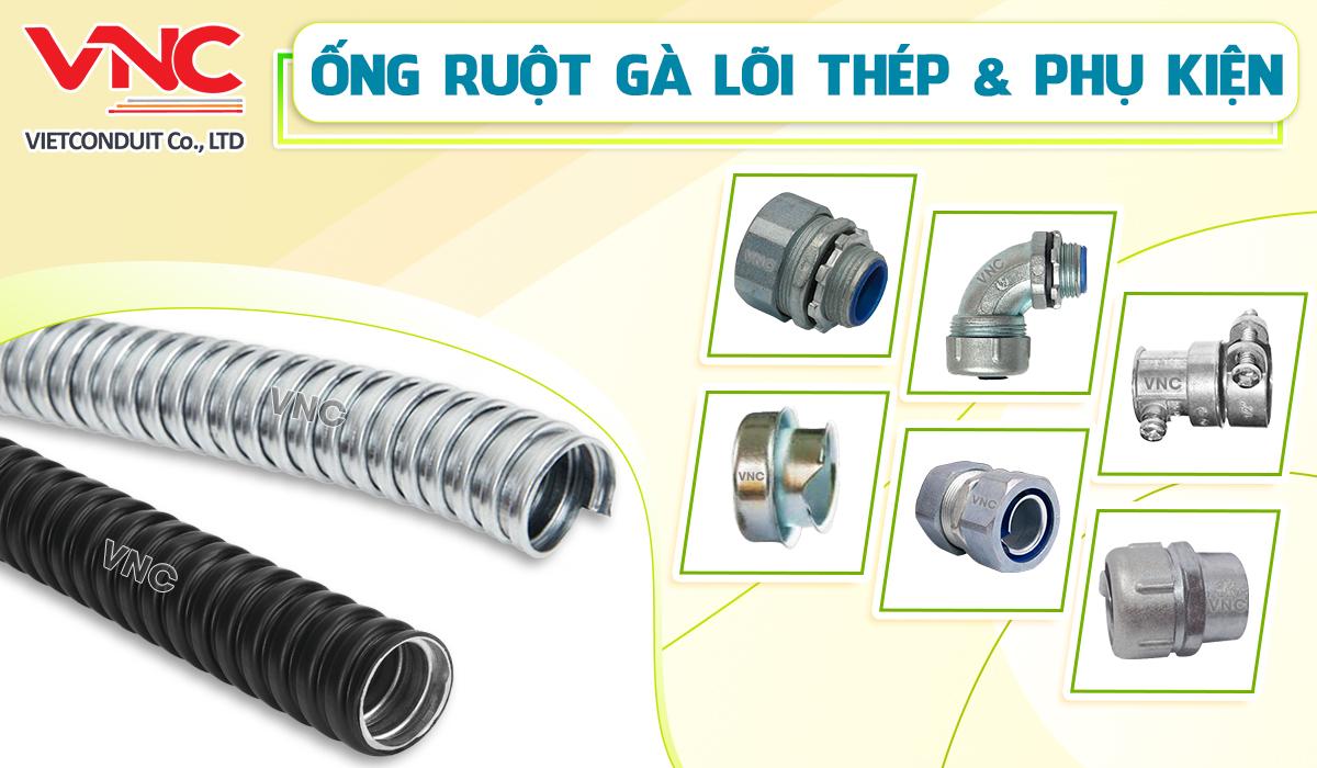 Ống ruột gà lõi thép luồn dây điện và phụ kiện Vietconduit.