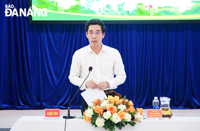 Da Nang People's Committee Vice Chairman Tran Chi Cuong speaks at the conference on the organisation of the Avalokiteśvara festival in 2024. Photo: X.D