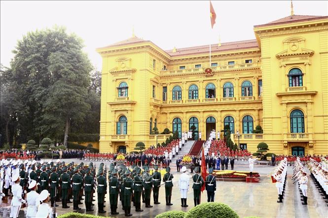 Quang cảnh Lễ đón Tổng Bí thư, Chủ tịch nước Trung Quốc Tập Cận Bình. Ảnh: Lâm Khánh/TTXVN