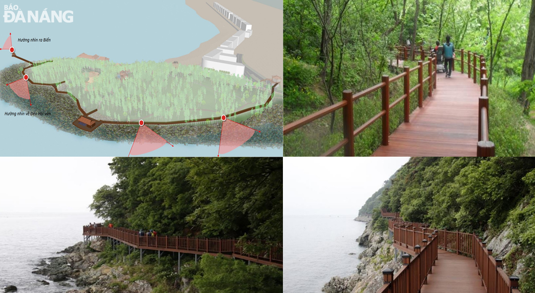 The perspective plan of a wooden pedestrian bridge around the Nam O rapids