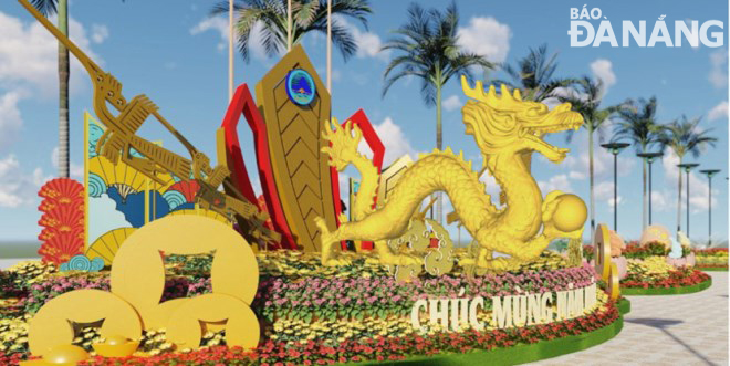 The stylized dragon mascot model will be installed at the T-shaped bridge area in front of 42 Bach Dang